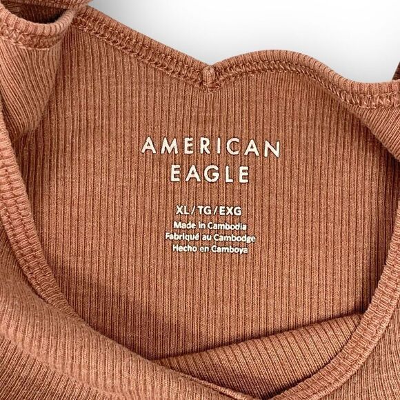 American Eagle AE Ribbed Saltwash V-Neck Baby Tee Rust Pink Women’s Size XL - Picture 9 of 10